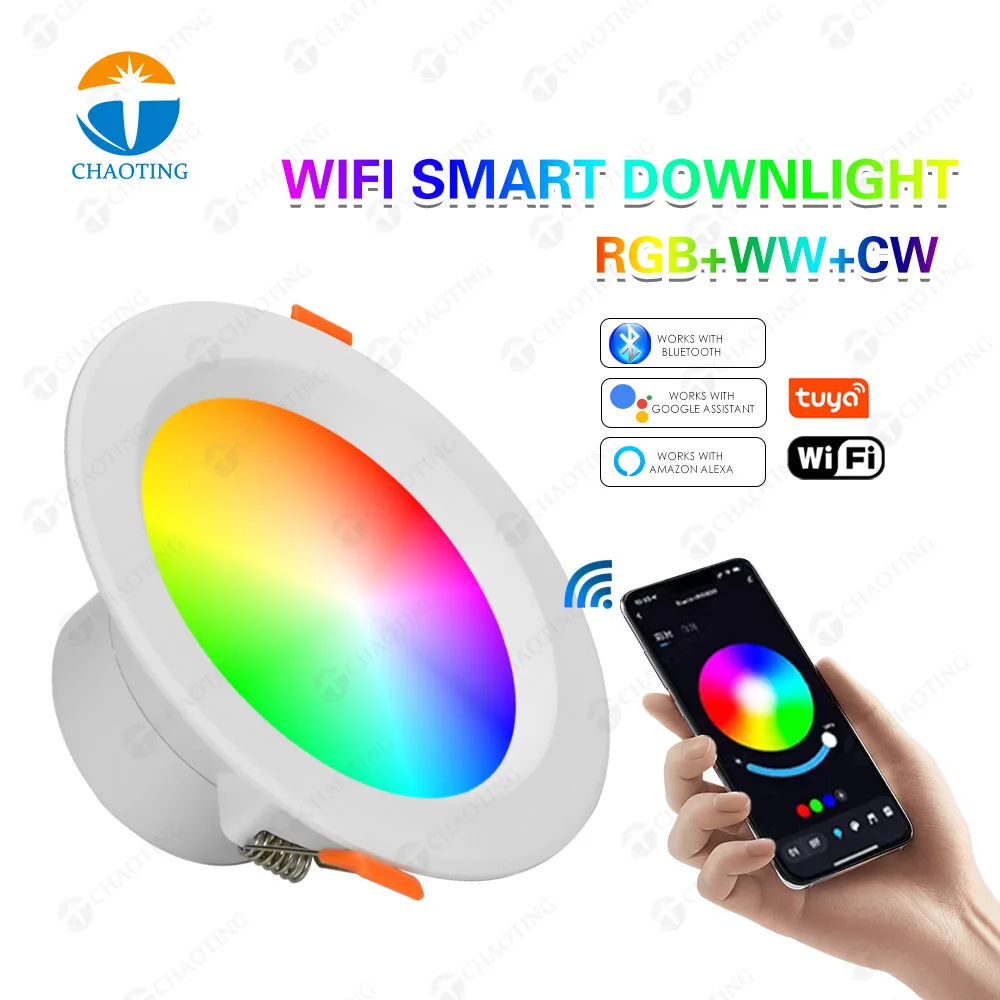 Plafonnier Led encastrable, rond et intelligent, avec wi-fi, Tuya, rvb, éclairage d'intérieur, 4 pouces, 12W, Cct, à intensité réglable, nouveau Style