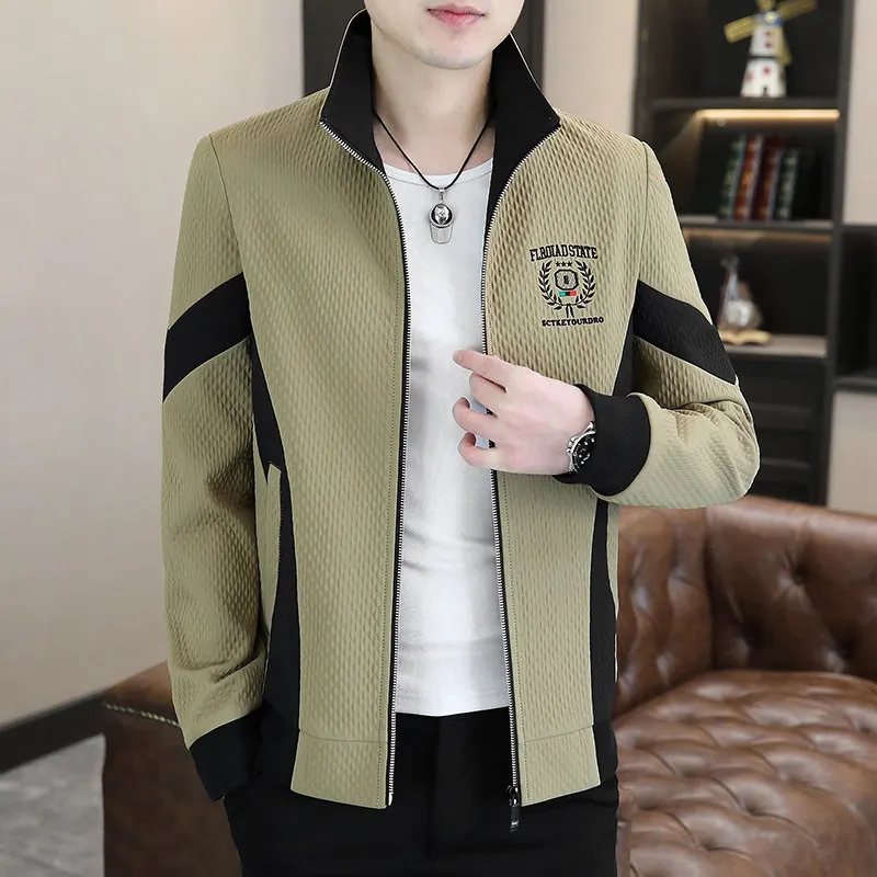

Casual Men's Spring Autumn Stand Collar Jaet Loose Fit Comfortable Corduroy Versatile Youth Outerwear Polyester Fiber Long ...