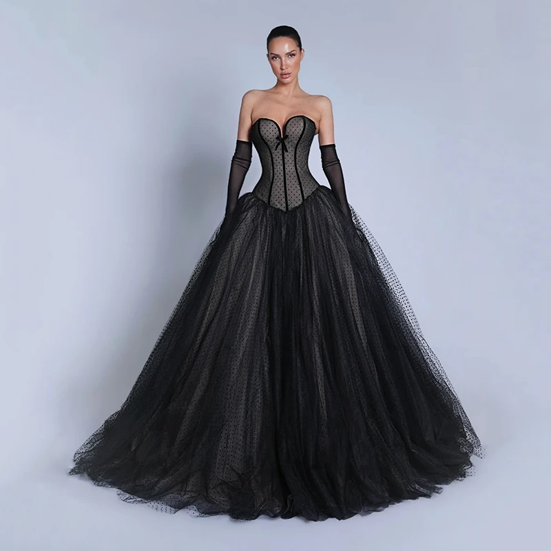 

Thinyfull Formal A-Line Prom Evening Dresses Sweetheart Polka Dot Party Long Dress Saudi Arabia Cocktail Prom Gowns Customized