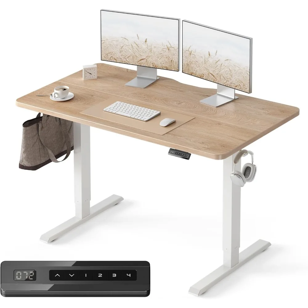 Standing Desk, 48 × 24 Inches Electric Height Adjustable, Sit and Stand Up, Computer Office Desk with Splice Board, While Frame