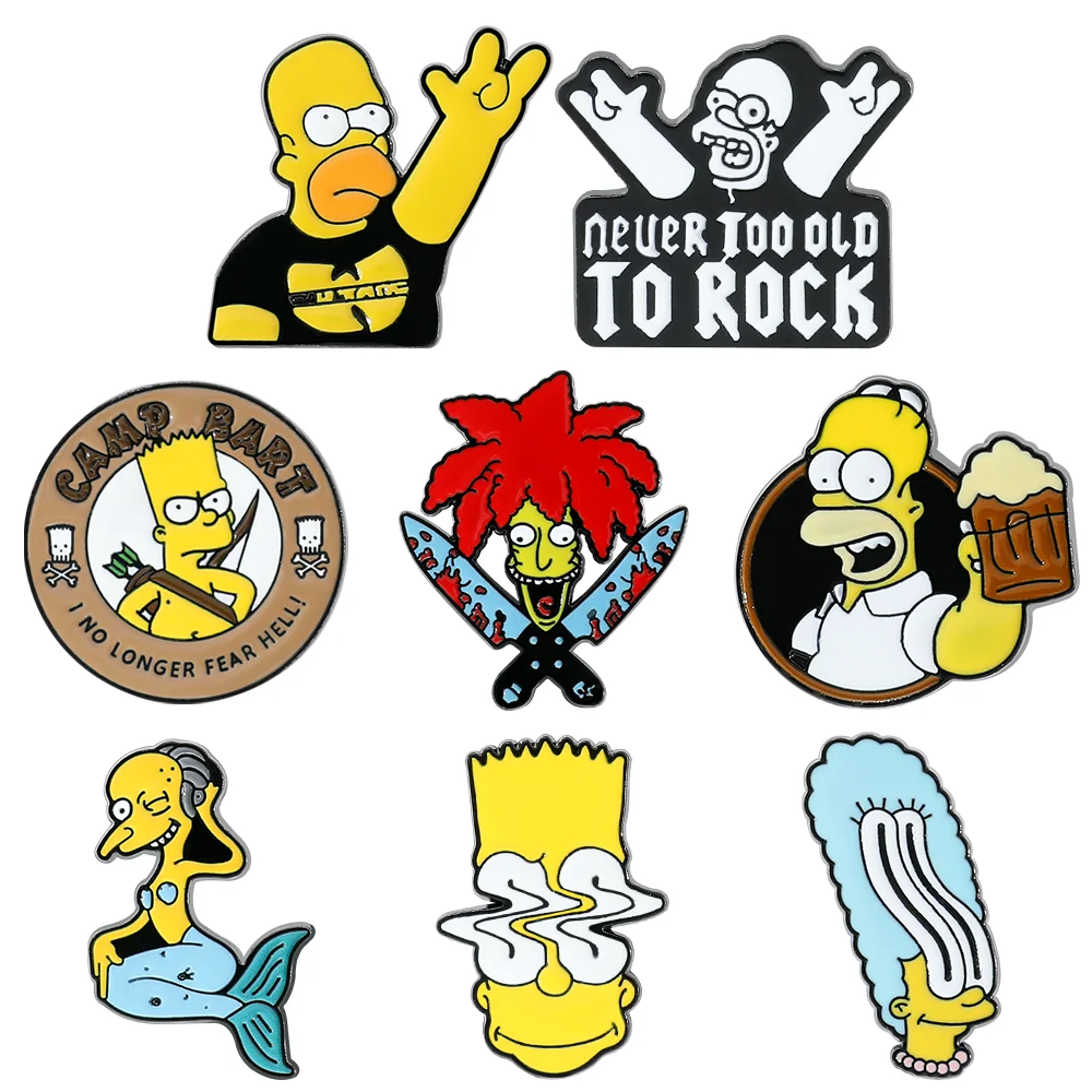 Disney The Simpsons Enamel Pin Cartoon Figure Bart Simpson Homer Jay Simpson Metal Badge Brooch Jacket Jeans Lapel Pin Jewelry