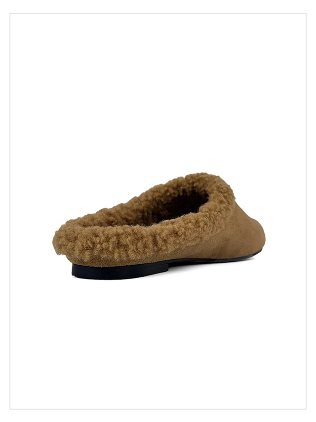 2027 Autumn Winter New Arrival Cow Suede Upper Warm Faux Shearling Lining Mango‑Toe Slip‑on Women's Home Mule Cotton Slippers