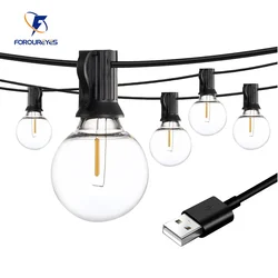 100/50/25ft USB LED Lights 5V 1W G40 Plastic Bulb Outdoor Waterproof Tent Fairy Patio Festoon String Light Wedding Decor