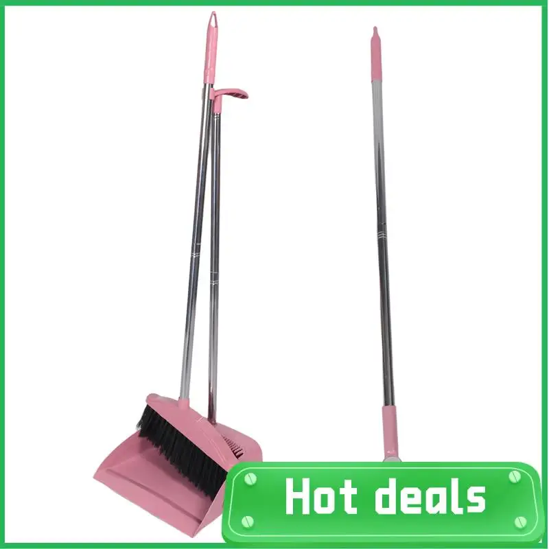

AC62-Dustpan Broom Set Floor Wiper Household Cleaning Long Handle Cleaning Set For Lobby Household Kitchen Cleaning Durable Pink