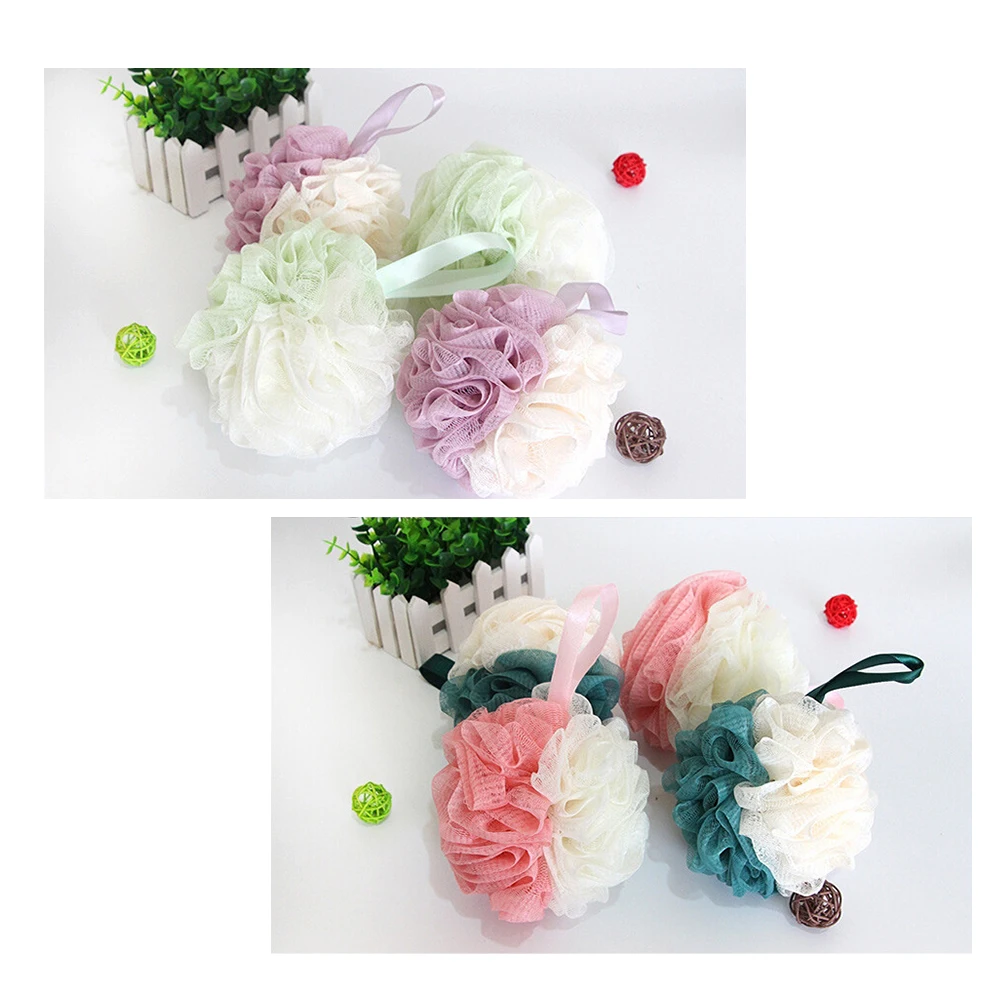 

Simple Large Bath Ball Double Color Mesh Sponge Mesh Pouf Shower Ball (Pink White + Purple White + Green White + Blue White)