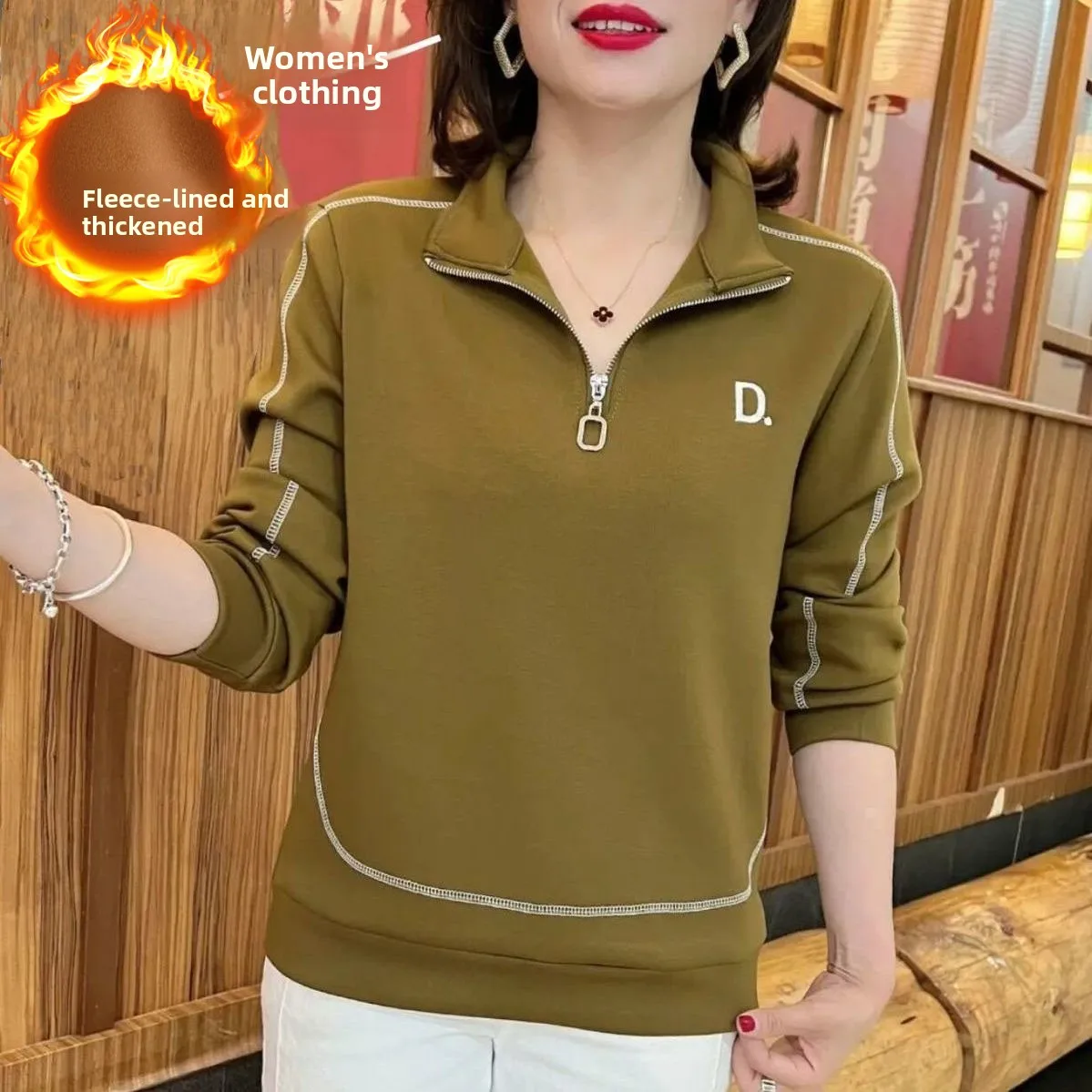 

Утепленная флисовая толстовка с длинным рукавом, свободного кроя, с эффектом омоложения, базовая кофта для женщин среднего возраста, осень-зима