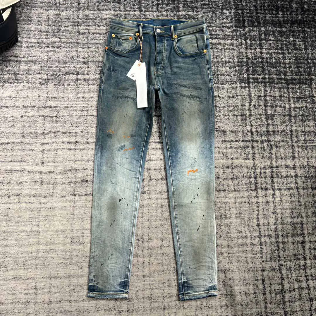 men vintage dirty paints distressed mid blue jean