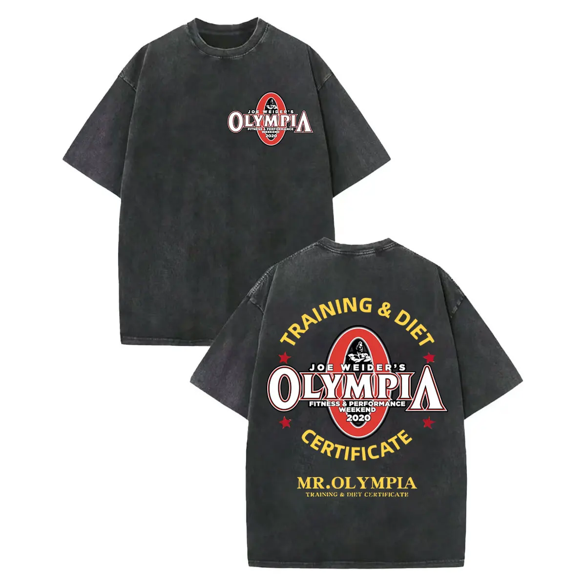 

Vintage Washed Olympia Gym Fitness T Shirt High Quality Fashion Short Sleeve T-shirt Men Women Clothing Casual Cotton T-shirts