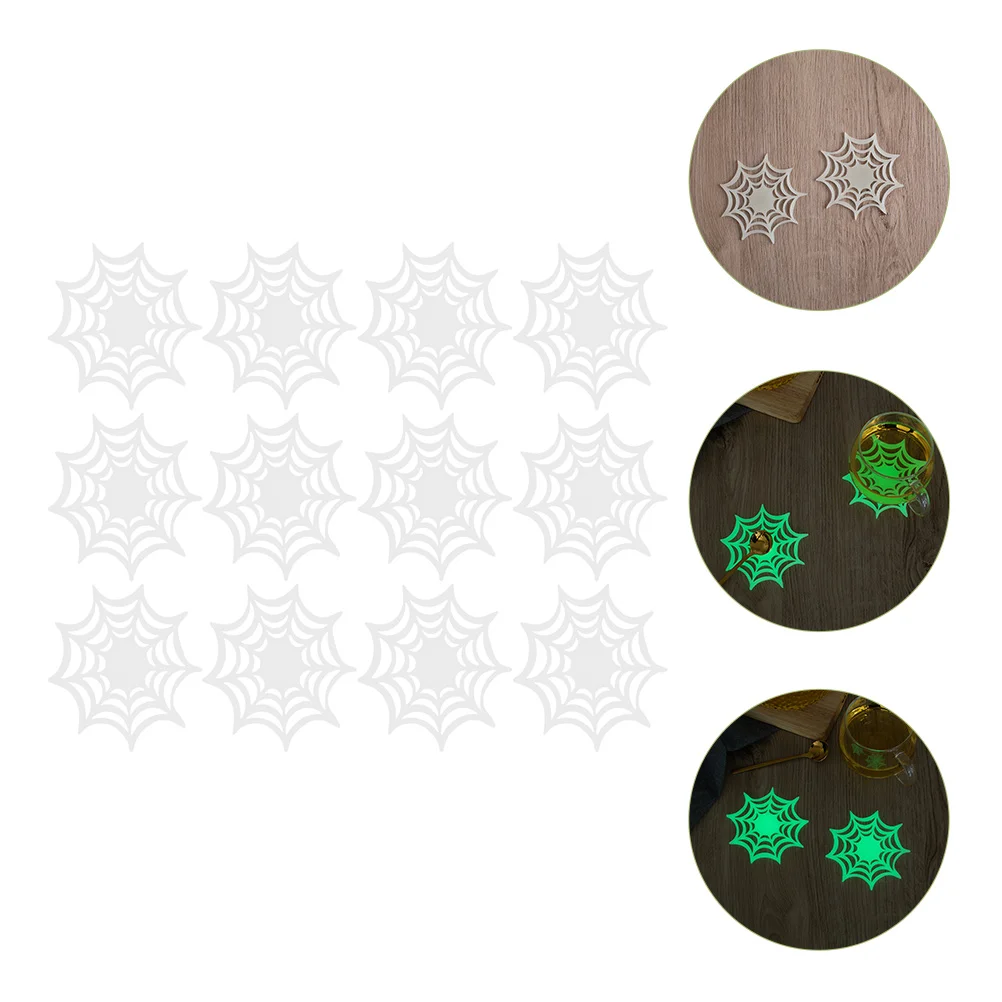 

12 Pcs Night Glow Spider Web Place Mat Silicone Trivet Heat Insulation Pad Hollow Design Kitchen Table Protection Gift
