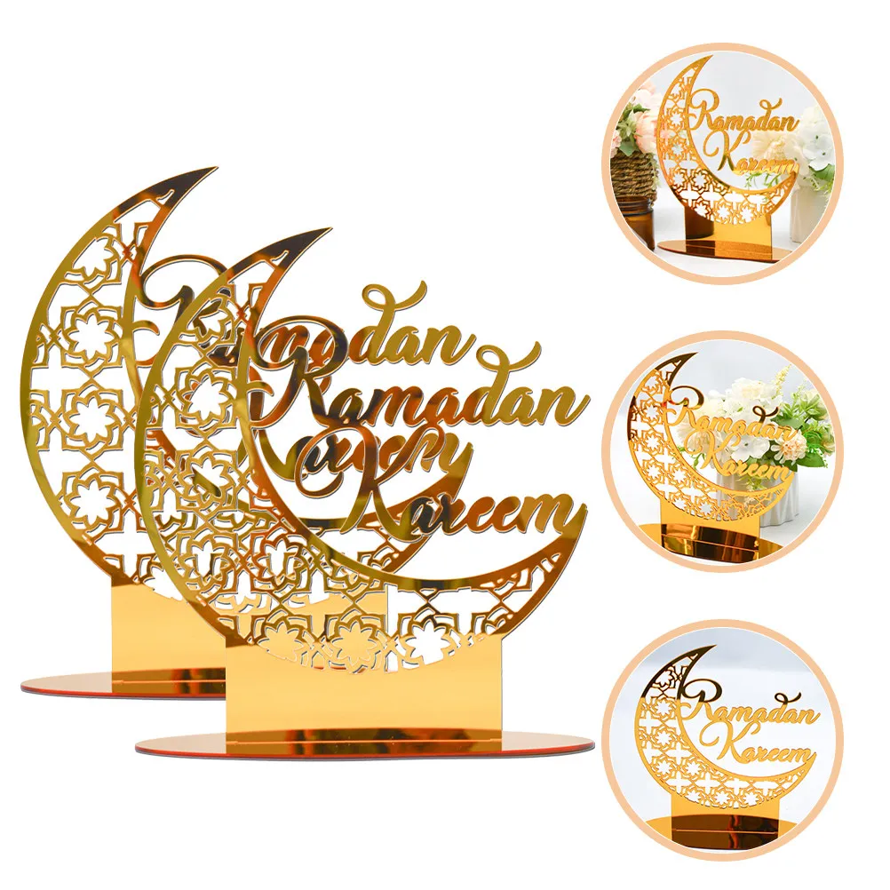 

2Pcs Acrylic Decorative Ornaments Eid Mubarak Ramadan Table Centerpiece Home Party Festival Indoor Decoration Islamic Decor