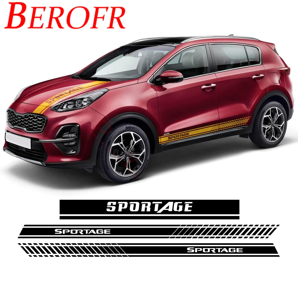 Car Styling Racing Sport Hood Decal Bonnet Body Kit Side Stripes Skirt Sticker for Kia Sportage 3 4 SL QL GT Line Accessories