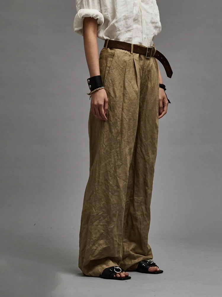 pants y2k spring/summer simple thin wrinkled fabric straight leg trousersWoman trousers2024 high waisted large femme pants