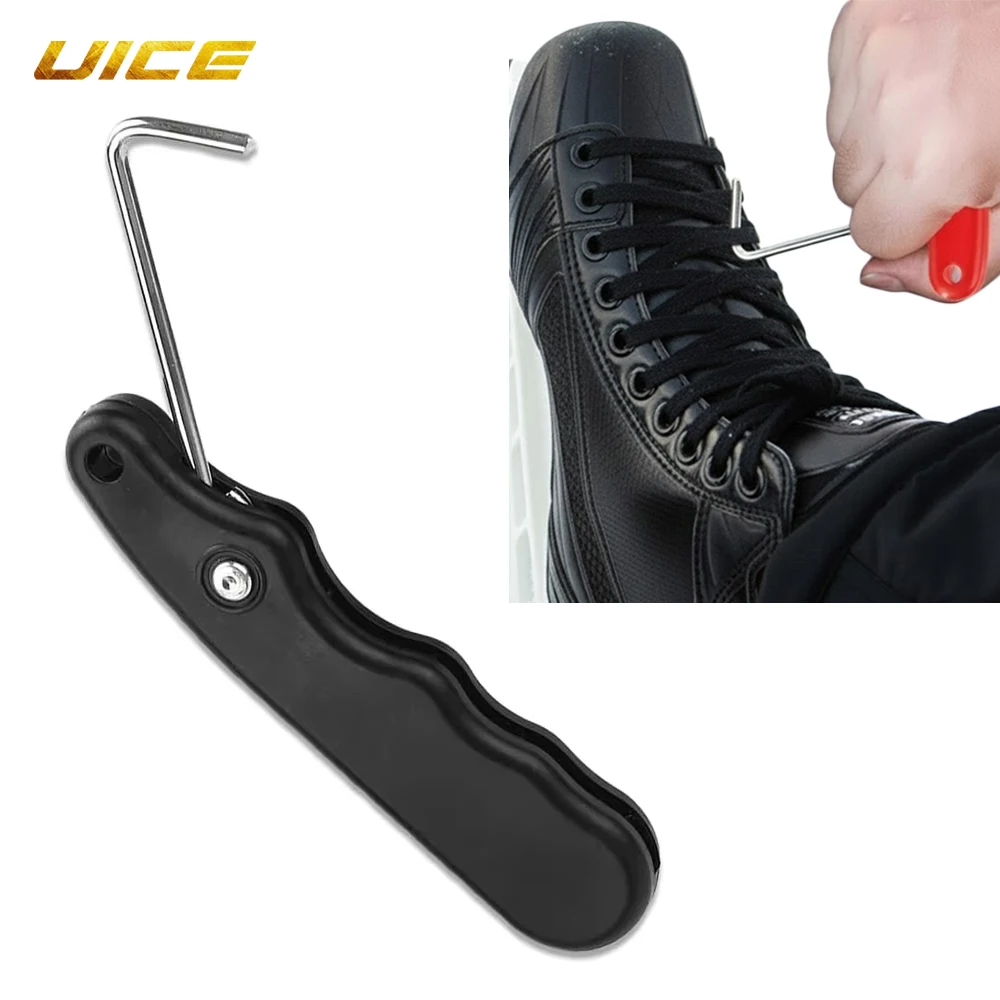 UICE With Extended Hook Folding Portable Black Durable Practical Ice Hockey Skate Lace Tightener Ergonomic Figure Roller Sports