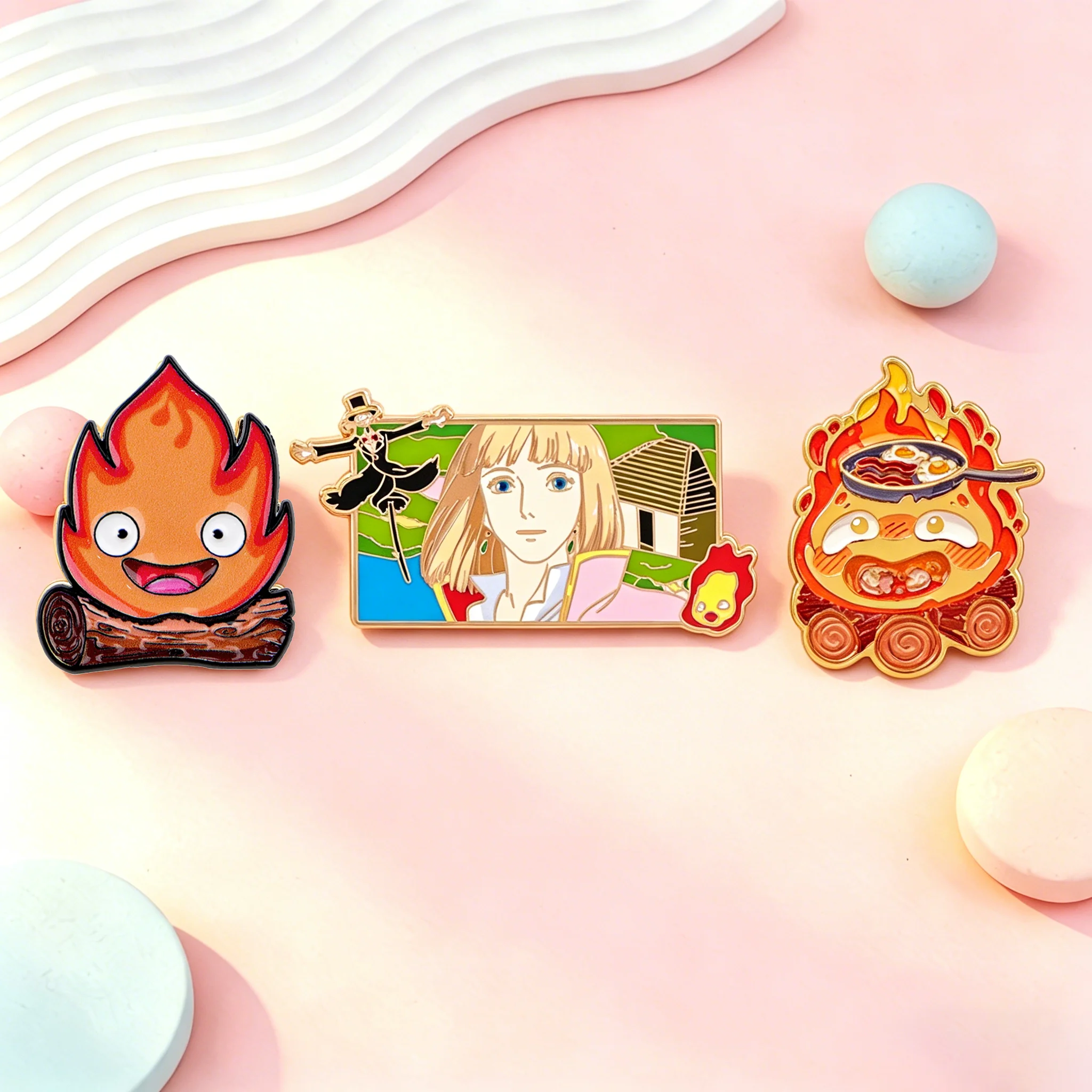 Cute Fire Enamel Pins Anime Movie Brooches Badges for Backpacks Jackets Hats Retro Collection Gifts Cosplay Accessories