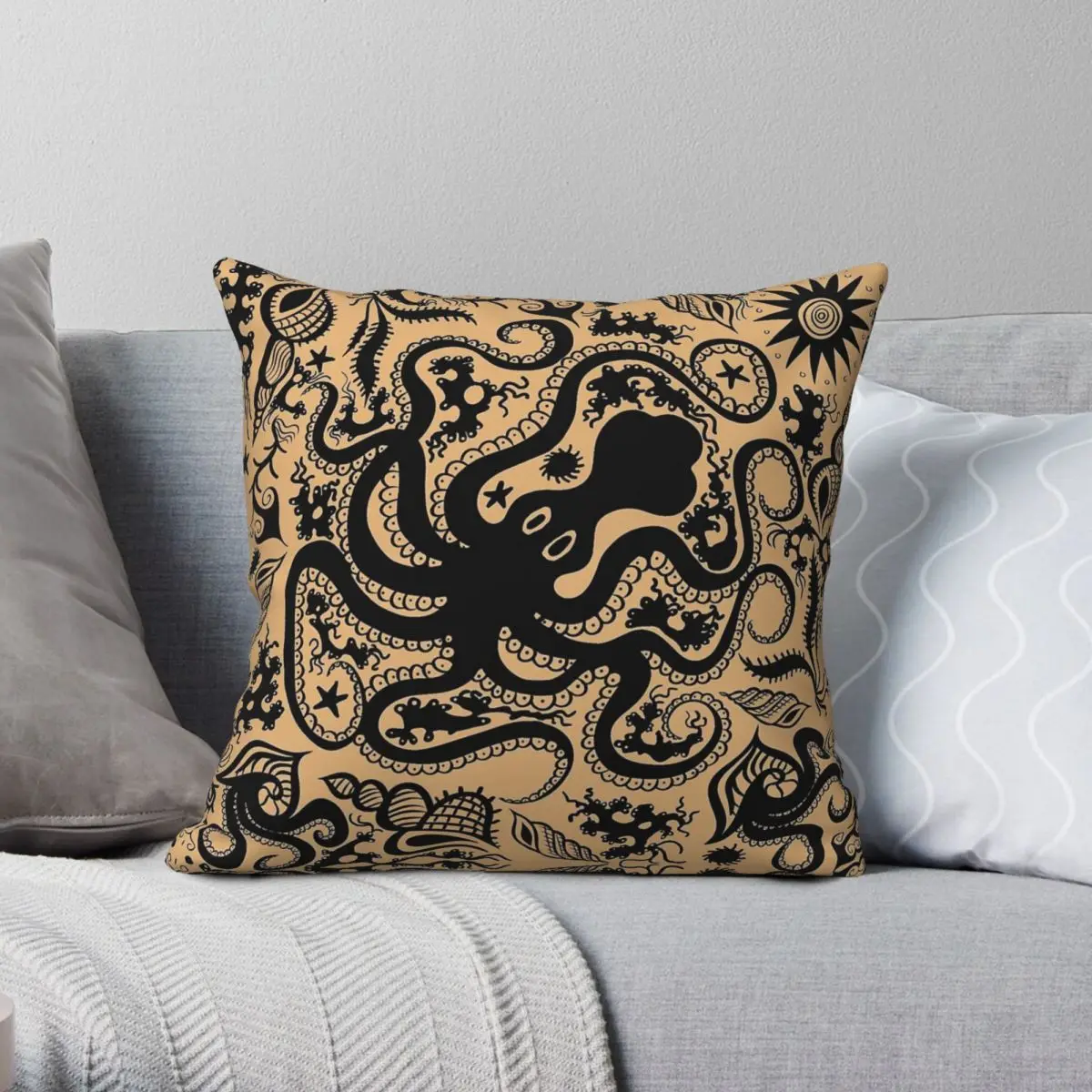 Minoan Marine Pottery Square Pillowcase Polyester Linen Velvet Printed Zip Decor Pillow Case Room Cushion Cover