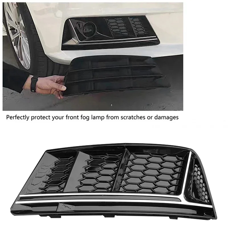 For- A4 B9 Standard Bumper 2016-2019 Front Bumper Fog Lamp Honeycomb Mesh Grilles