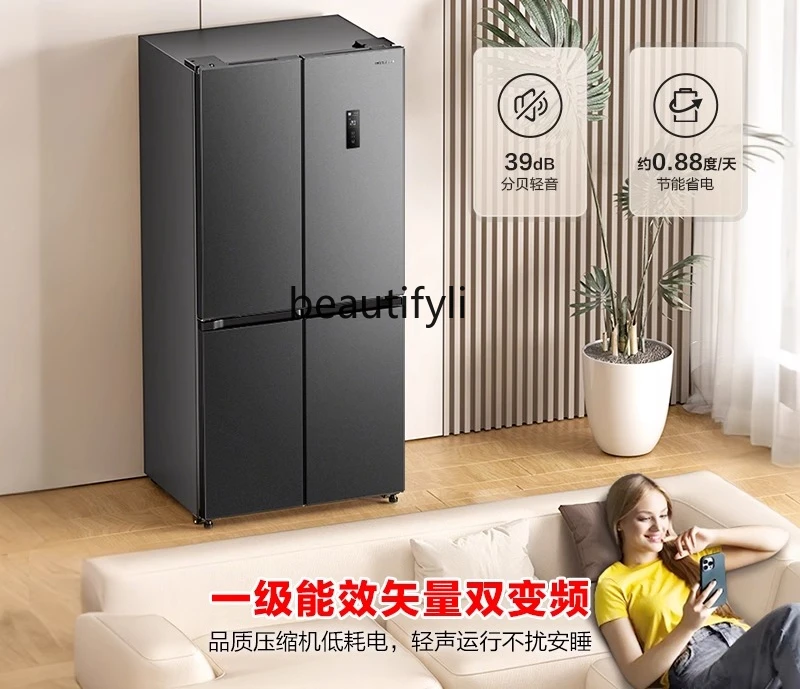 Large capacity cross folio double open four door household ultra-thin embedded refrigerator