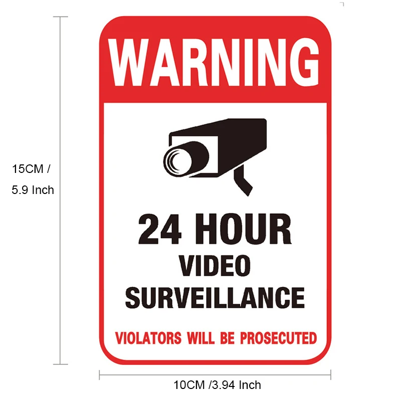 5/10PCS Warning Stickers 24 HOUR VIDEO Surveillance Security Camera Alarm Sticker CCTV Video Warning Tape Home Store School etc.