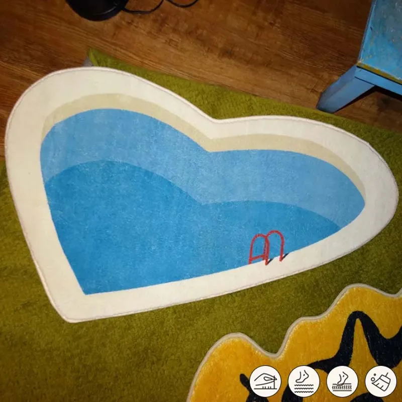 Cartoon Peach Heart Swimming Pool Carpet for Living Room Home Decoration Bedroom Bedside Area Rug Non-slip Cloakroom Floor Mats