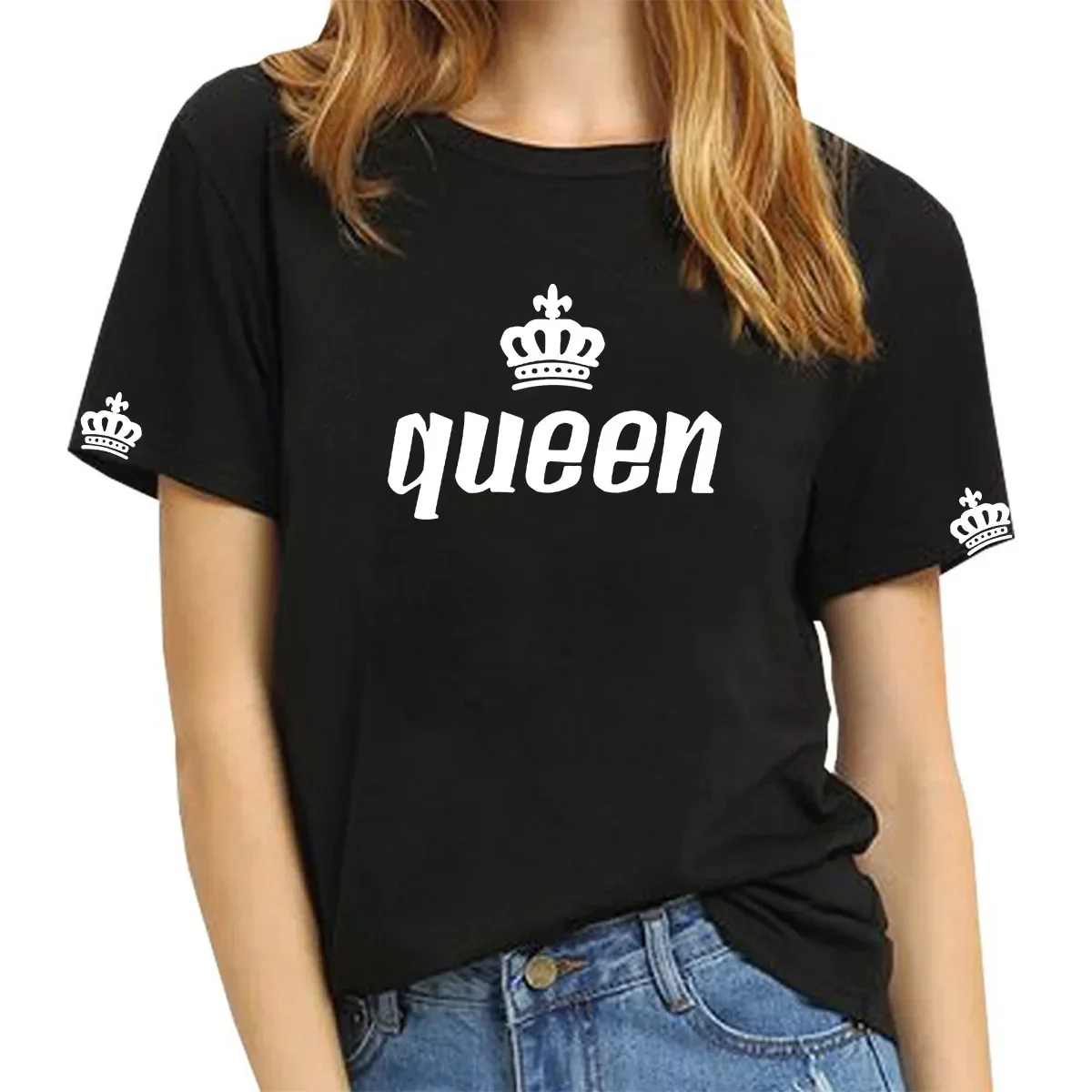 Women's Casual Short Sleeve T Shirts King Queen Lovers Couple's Matching Summer T-Shirts Cotton Tops