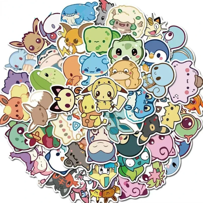 50pcs Q Pokemon Sticker Pack Cute Anime Stickers Pet Elf Stickers Cute Laptop Skin Waterproof Phone Case DIY Stationery