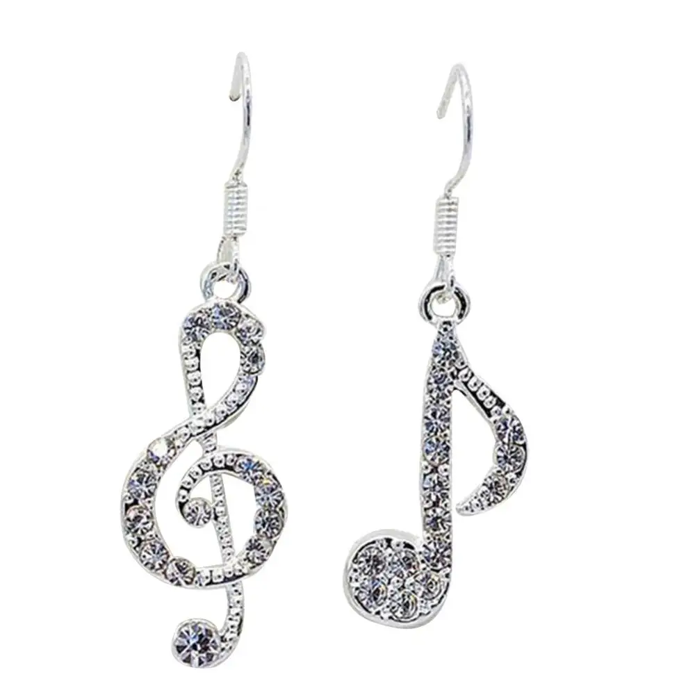 Fashion Women Dangle Earrings Rhinestone Inlaid Treble Music Note Charm Dangle Hook Earring for Women Girl Fashion Jewelry