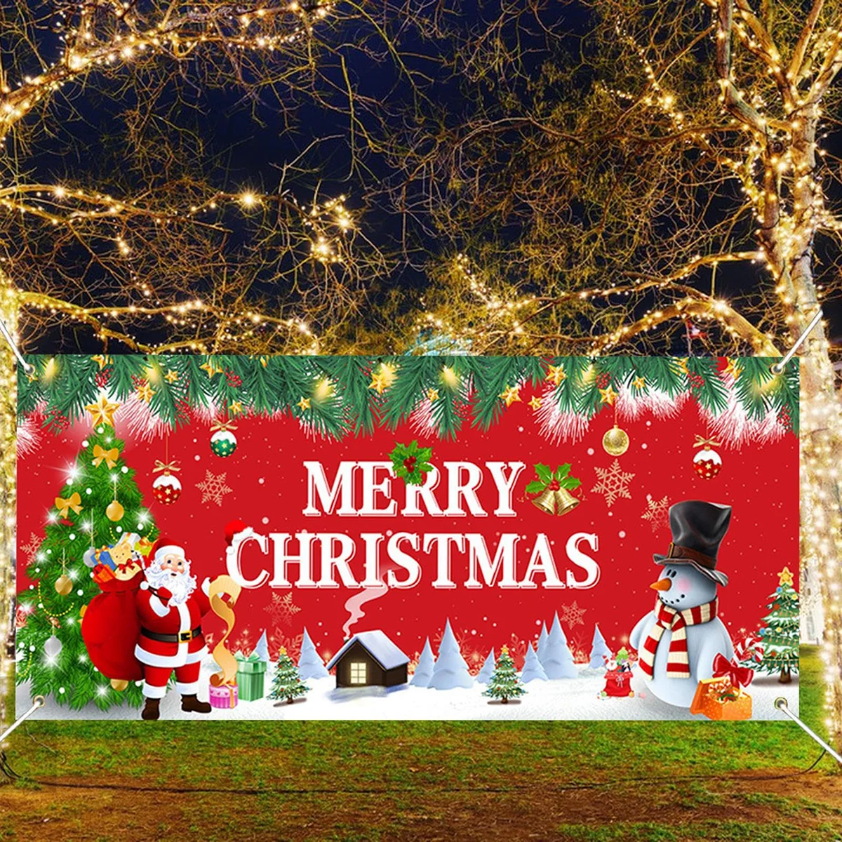 Christmas Garage Door Banner,  Merry Christmas Garage Door Cover, Happy New Year Background Sign, Hanging Garage Door Murals