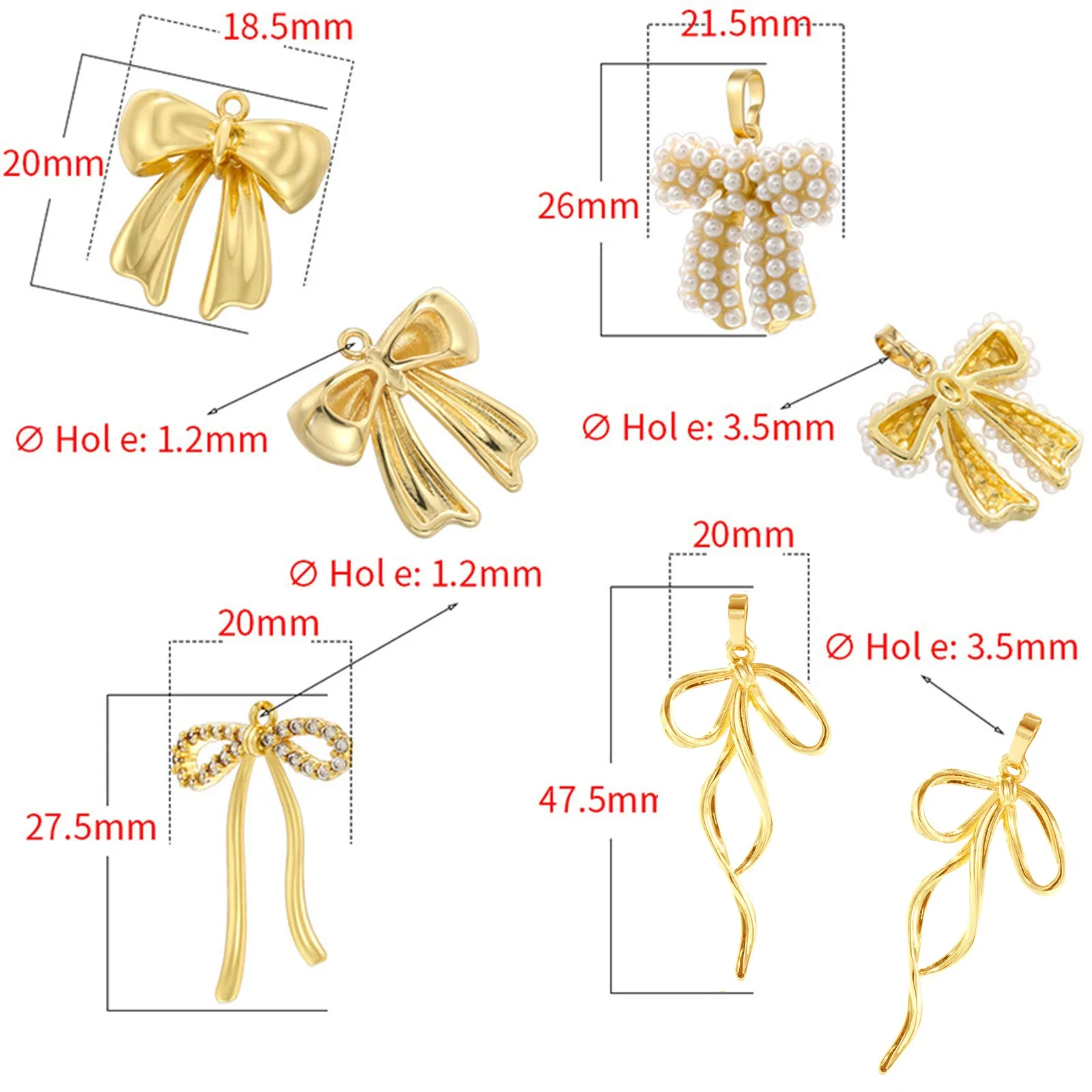 1pc Neue Messing Charme Mehrfarbige Bowknot 3D Acryl Imitation Perle Strass Anhänger Für Frauen DIY Schmuck Machen Halskette Geschenke – Detail 1