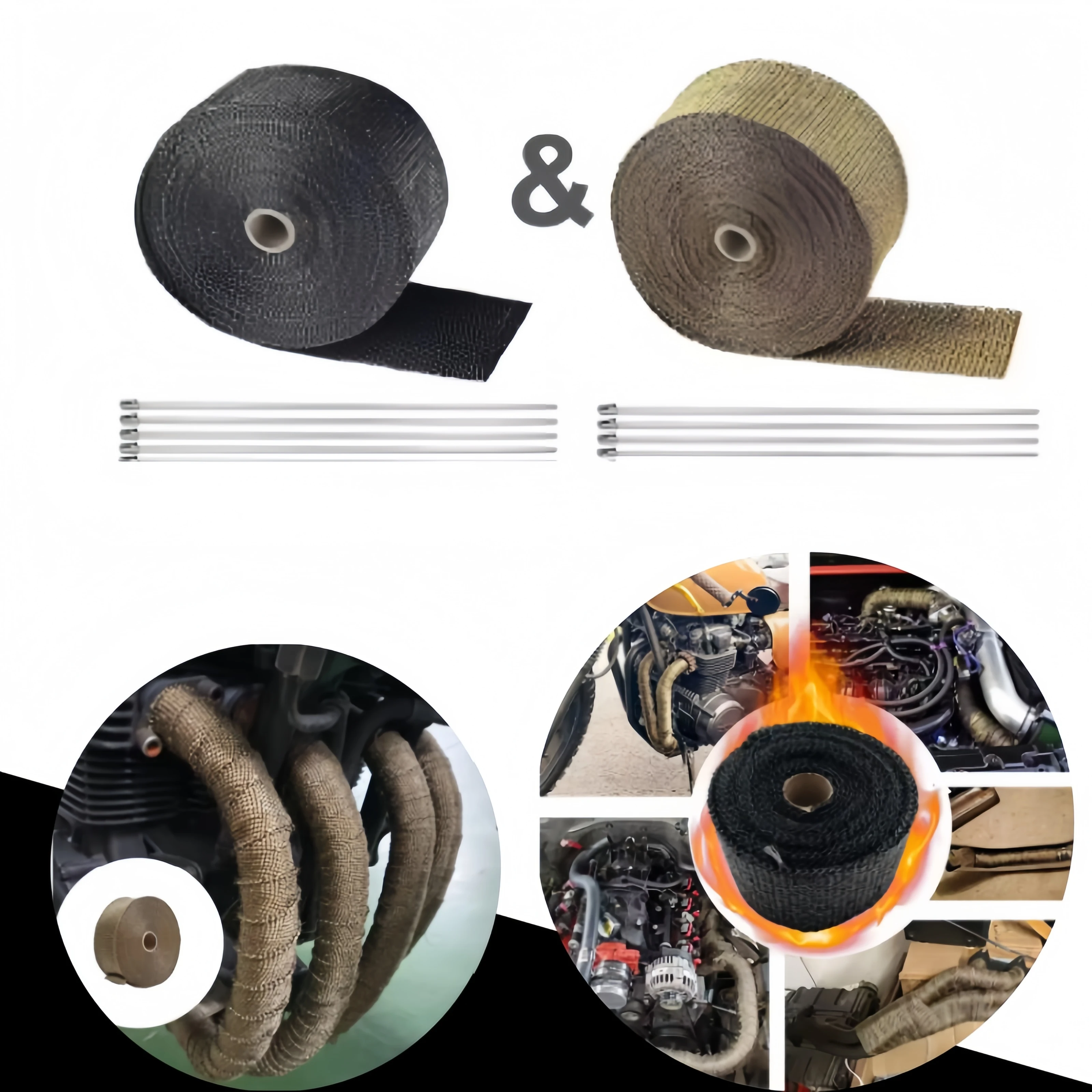 عالية الجودة دراجة نارية العادم الحرارة التفاف ارتفاع درجة الحرارة العزل الشريط الخمار درع 2.5 سنتيمتر x 5 متر العلاقات الصلب