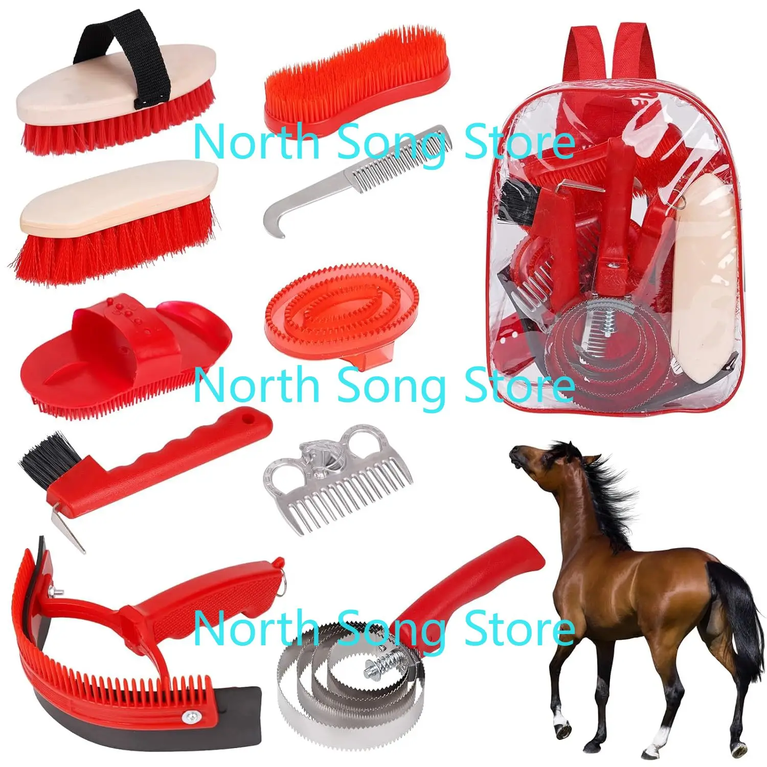 10Pcs Horse Grooming Kit Cleaning Tool Set with Tote Bag Horse Bathing Grooming Supplies Equine Care Supplies