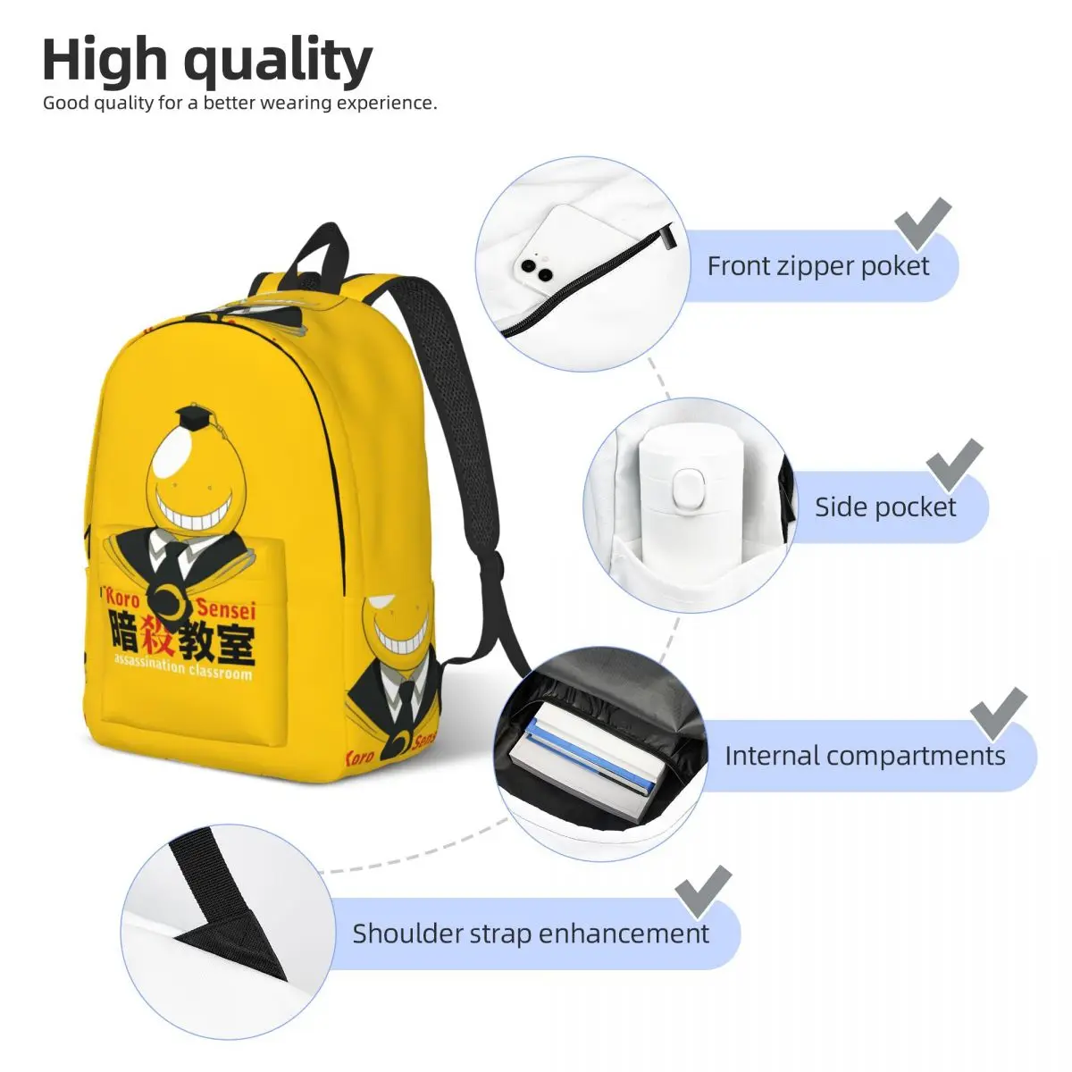 Assassination Classroom Octopus Koro Sensei Student Backpack School Bag Hiking Travel Daypack for Bookbag Shoulder Bags