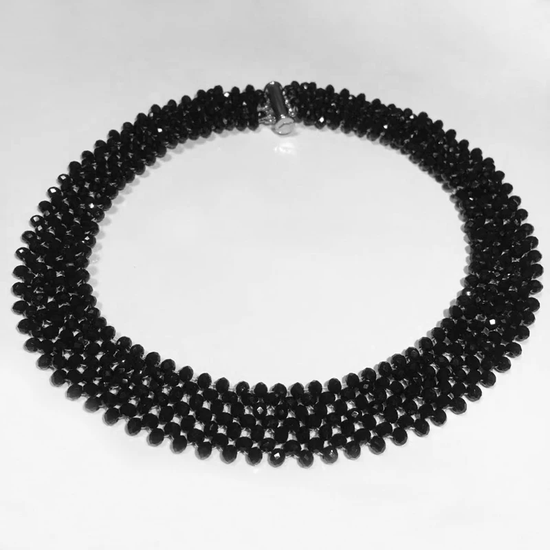 

Black Crystal Necklace Wide Style Hand made For Women Girl Fashion Jewelry Chocker Necklace for Night Dress Free Shipping