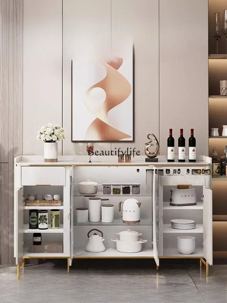 yj9 Light Luxury Italian Style Rock Plate Sideboard Integrated Against The Wall Modern Kitchen Storage Cabinet