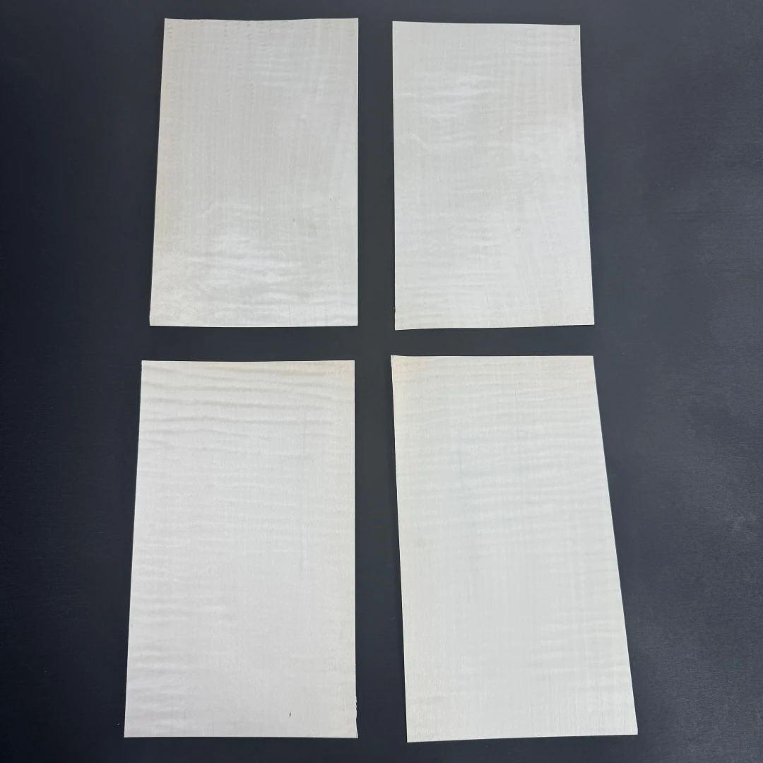 4pcs Natural Dyed White Maple Curly Wood Veneer Sheet 0.5mm Thick 25x15cm For Guitar Furniture Inlay   DIY Craft.