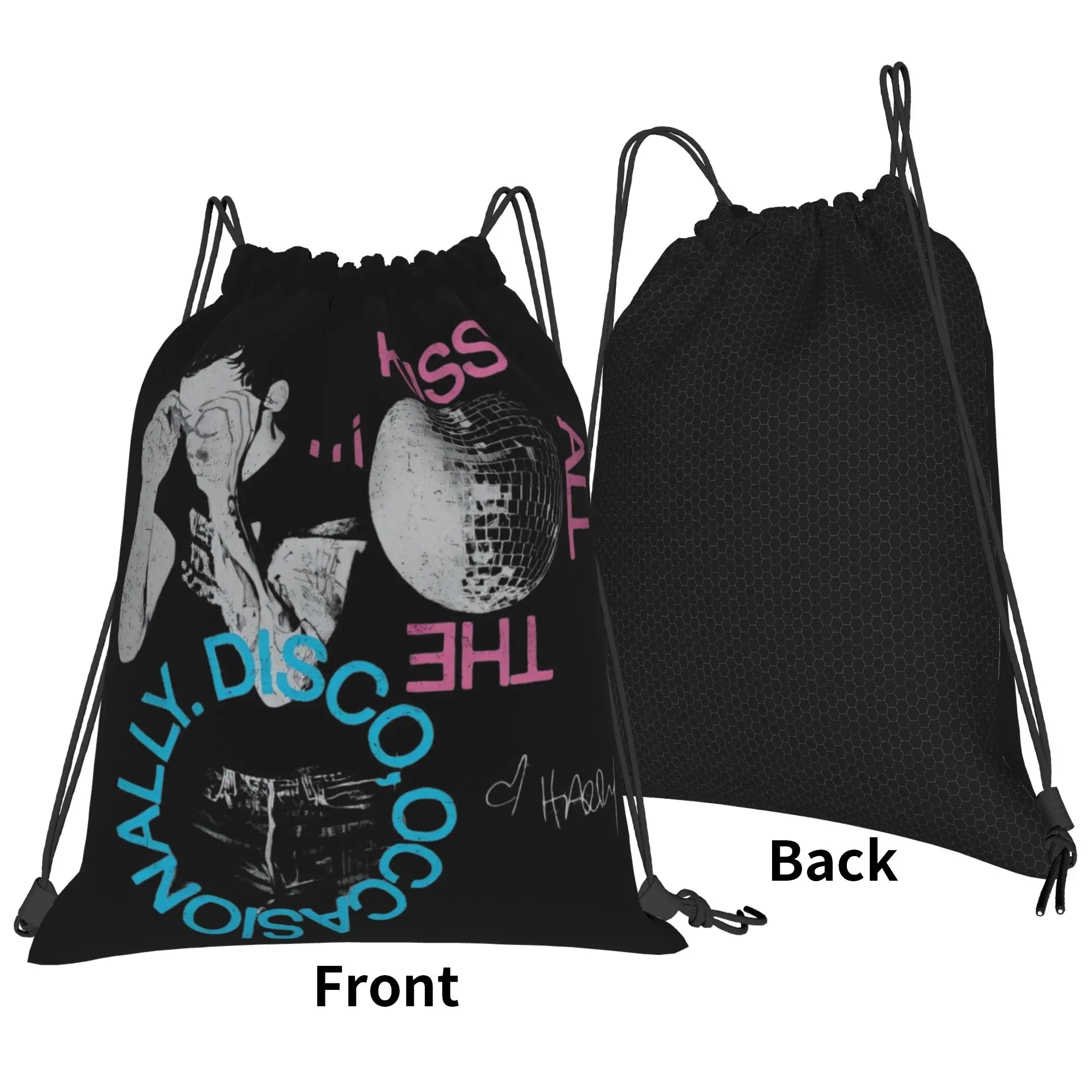 Kiss All The Time Disco Backpack Drawstring Football Bags Gym Bag Harrys Singer Styles String Sackpack for 36cm (W) x 43cm (H)