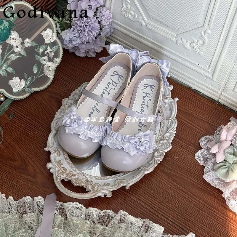 

2026 New Lolita Original Design Round Head Low Heel Single Shoes Sweet Bow Cute Versatile Light Mouth Mary Jane Women's Shoes