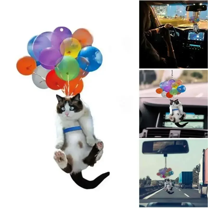 Car Hanging Decorations Colorful Balloons Auto Parts Interior Decoration Cute Flying Cat Car Pendant Figurines Decoration Crafts