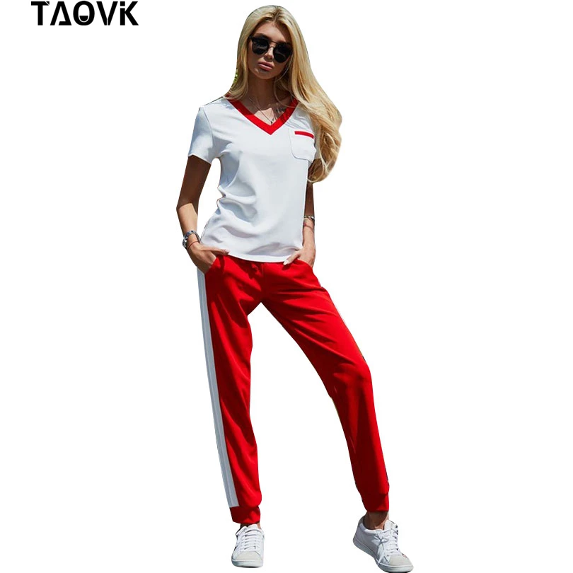 TAOVK Tracksuit for Women Short Sleeve Hoodies T Shirt Elastic Waist Pants Sets, Casual Sportting Suits Summer Wear