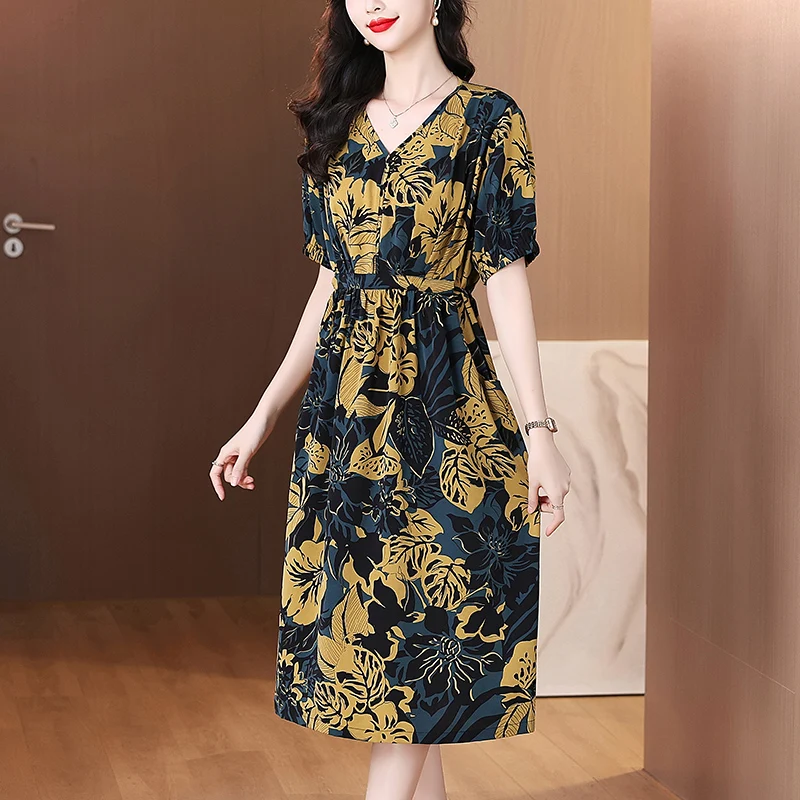 Letnie damskie satynowe Vintage luksusowe sukienki bandażowe typu Bodycon 2025 biurowa czarna kwiecista jedwabna sukienka Midi elegancka Casual Night Party Vestidos