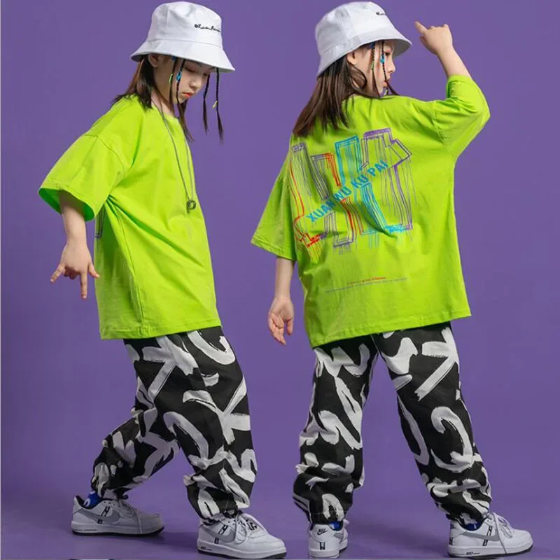 Disfraces de baile de Jazz para niñas, trajes de Hip Hop, camiseta suelta, pantalones Jogger, ropa de baile callejero, traje moderno para niños, ropa de escenario