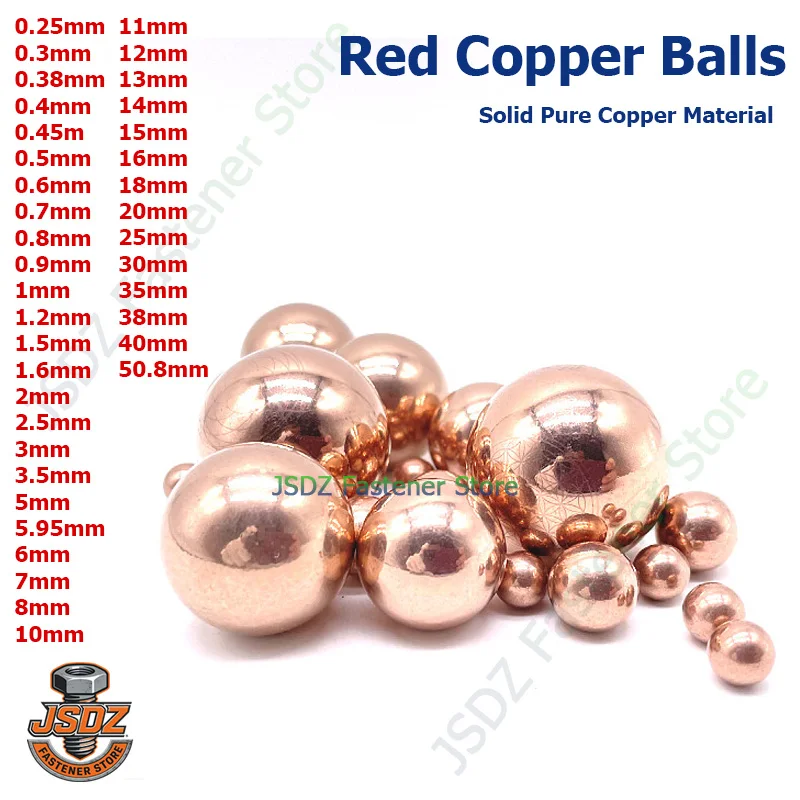 1-10000pcs 0.25-40mm Solid Red Copper Ball Bead Anti-corrosion Pure Purple Copper Ball 0.5/1/1.5/2/3/5.95/6/7/8/9/10/12/15/16/20