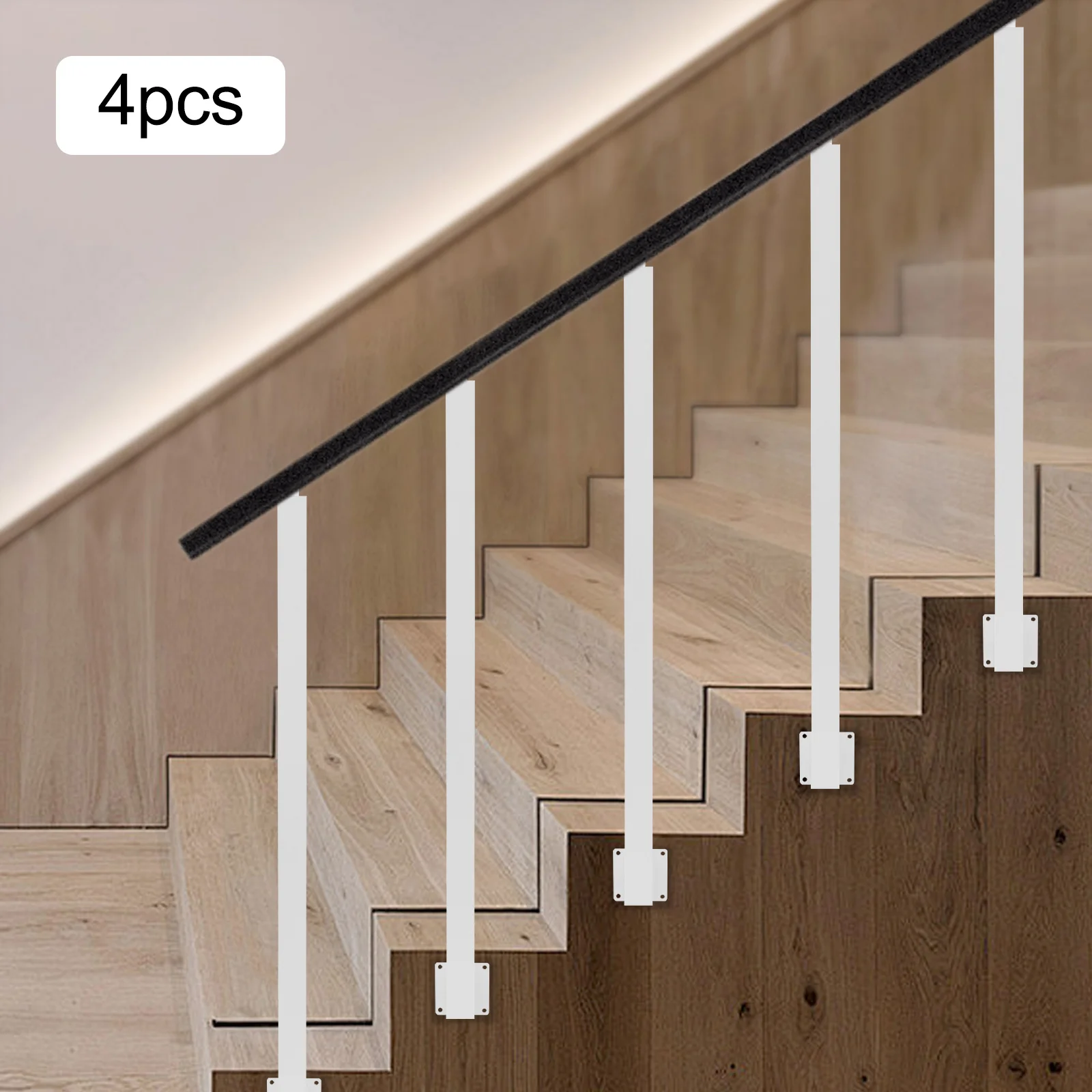 4 Pieces of 95cm Stair Railing Side Installation - White, , , Suitable for Staircases, Villas, Entrances, Corridors