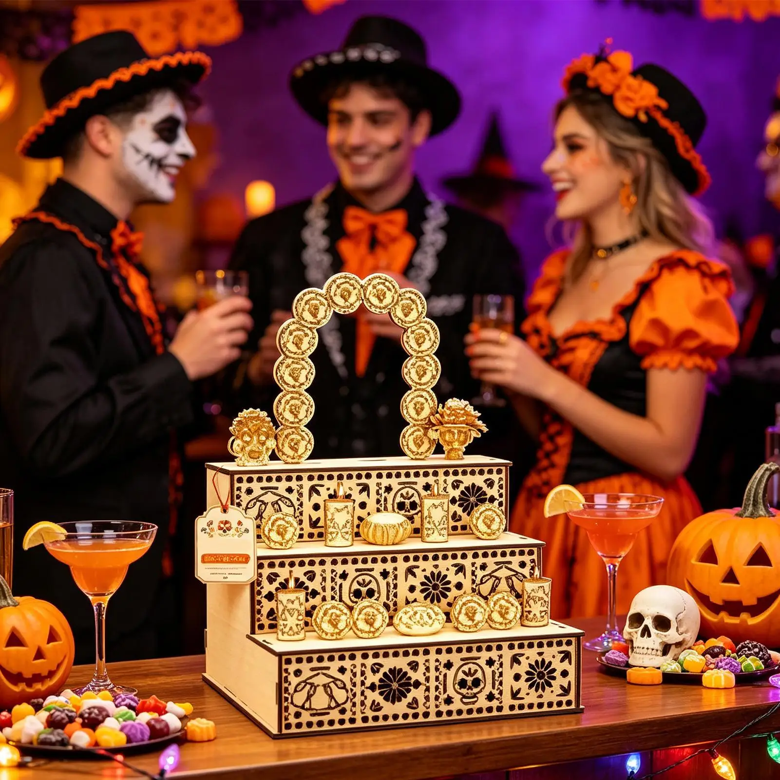 Unique Wooden 3-Tier Altar Box, Day Of The Dead Ofrenda Shadow Box For Wiccans Memorial Display In Church Living Room Decoration