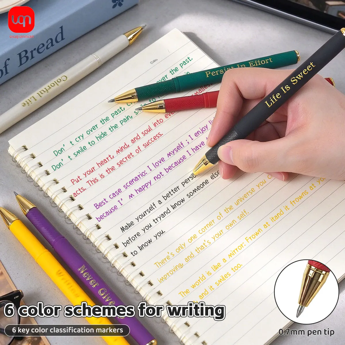 Stamping Quote Gel Pen 0.7mm Bullet Tip,Matte Barrel Metal Clip,Quick Dry Smooth Writing Neutral Pen,Student Office Stationery