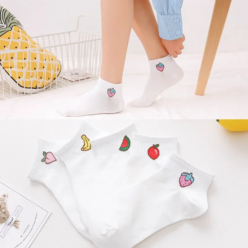 Female Colorful Fruit Invisible Short Woman Sweat Summer Comfortable Cotton Girl Women's Boat Socks Ankle Low