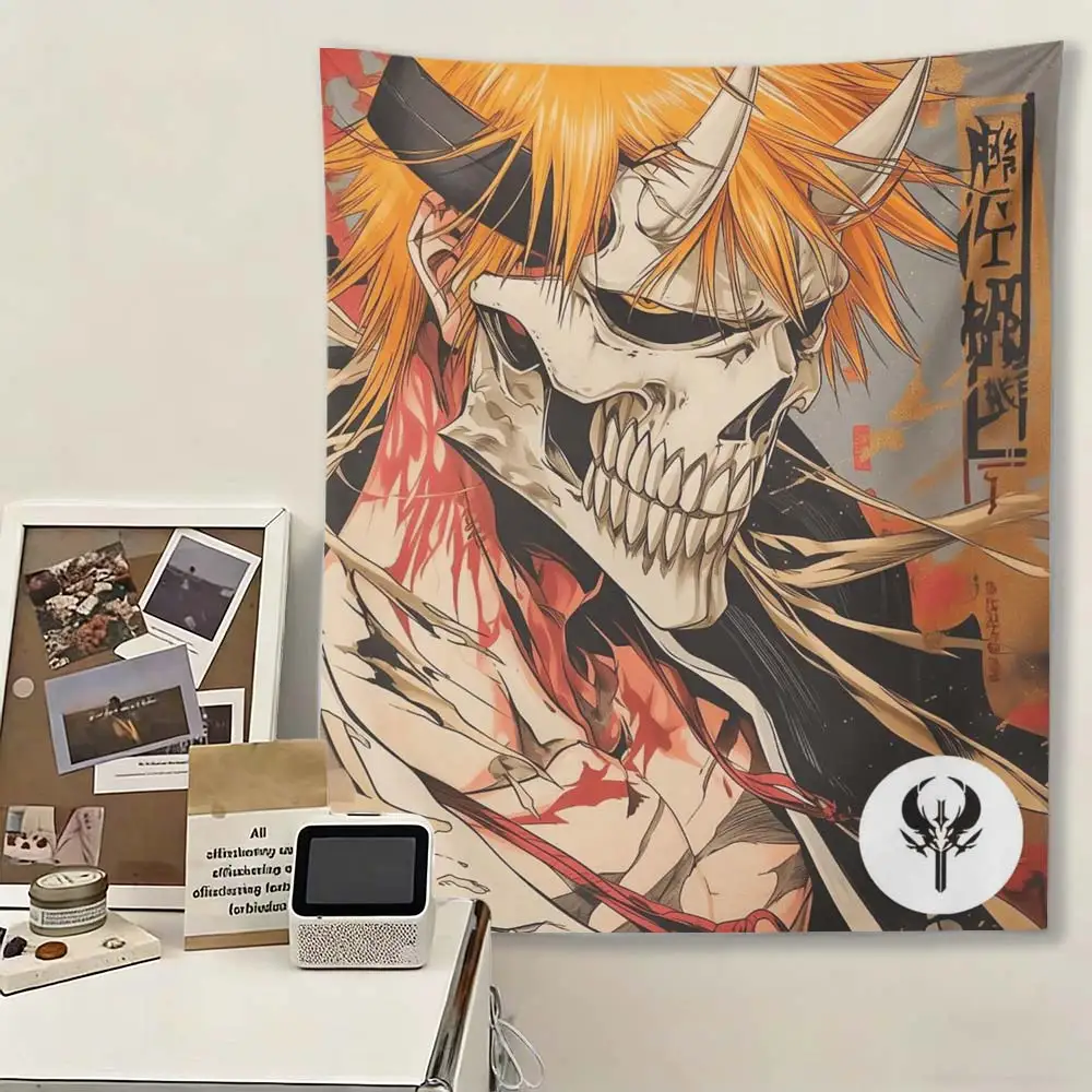 Vintage Bleach Anime Wandteppich Ichigo Hollow Form Japanischer Samurai-Stil Wandbehang Ästhetische Schlafzimmer- und Wohnheimdekoration