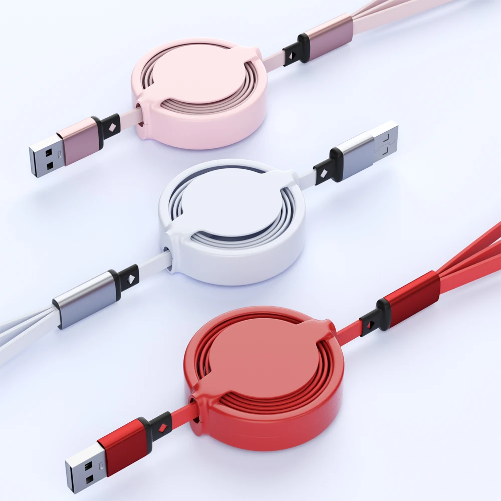 

2Pcs 3 In 1 Retractable USB Charging Cord With Type-C,Micro USB,IP Port,For Most Phones/For IPhones/For Tablet