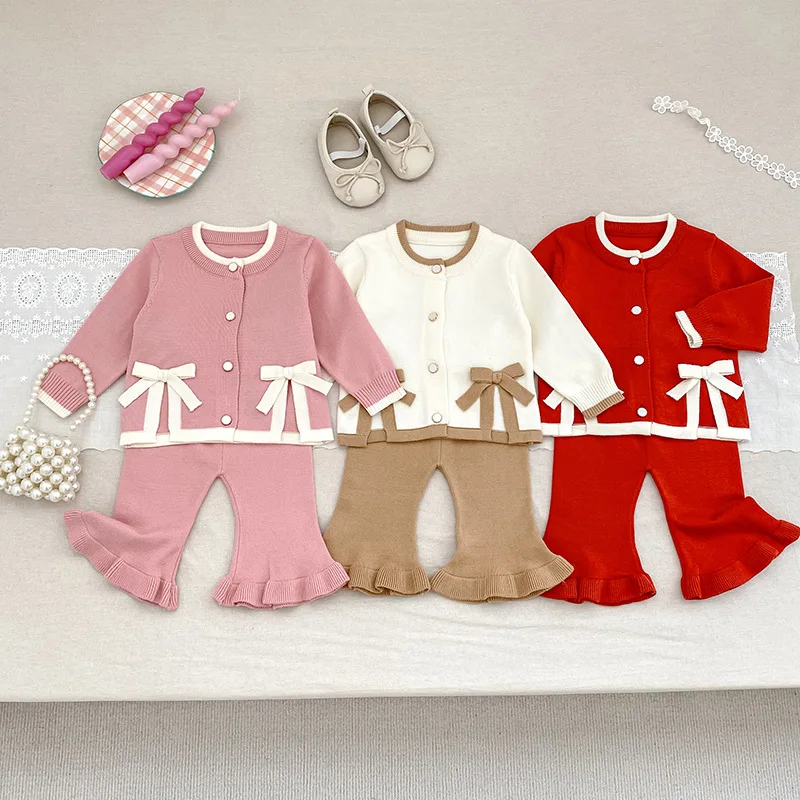 

Fall Baby Girl Knit 2-Piece Set Adorable Sweater & Flared Pants Outfit 0-24M Autumn 1st Birthday Sweater Set Fashion Infant Gift