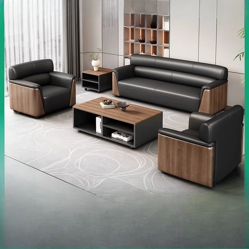 Office business sofa leather lounge area VIP reception negotiation meeting room office sofa coffee table combinationFurniture su