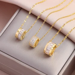New In Sparkly Sex Zircon Crystal Cylinder Pendant Necklaces For Women Girls Stainless Steel Clavicle Chain Female Charm Jewelry